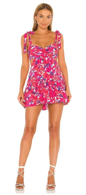 Lovers + Friends Pink‎ Floral Cutout Brandy Mini Dress Ruffle Size Large NWT thumbnail 1