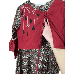 Celestia Designs‎ Maroon Cambric Cotton Floral Printed Kurta Dress Size L thumbnail 4