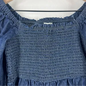 J.‎ Crew Dark Blue Chambray Smocked Puff Sleeve Top Peasant Milkmaid thumbnail 5