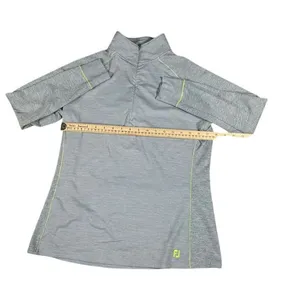 FootJoy FJ Gray Athletic Quarter Zip Pullover Golf Top‎ Neon Accent Performance thumbnail 3