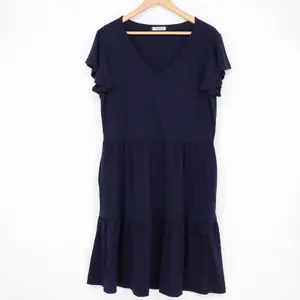 Hotouch Womens Navy Blue Tiered V-Neck Flutter Sleeve T-Shirt Dress Size L thumbnail 2