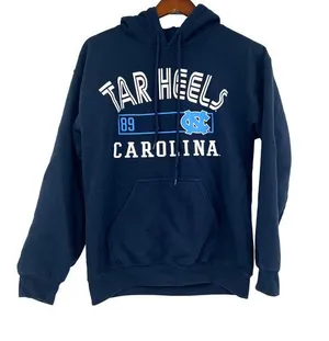 Gildan Carolina Tar Heels navy blue pullover unisex logo sweatshirt hoodie size small thumbnail 1