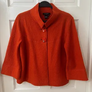 Sandro Sz M‎ Statement Boho Cozy Orange Textured Wool Swing Coat Jacket Colorful thumbnail 1