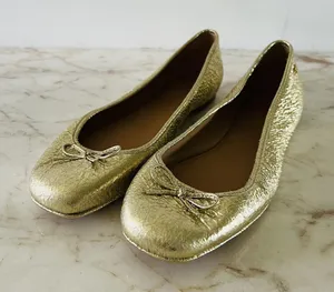 TORY BURCH Laila Metallic Gold Leather Driver Ballerina Flats Bow Accent - US 7 thumbnail 1