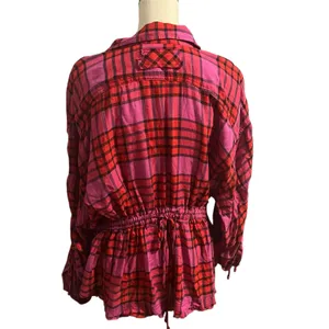 Free People Women's Pink Red Plaid Wool Blend Pacific Dawn Shirt Sz L Flannel thumbnail 4