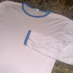 Lake Pajamas Pink White Striped Pima Cotton Long Sleeve Ringer Top Small thumbnail 3