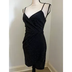 Black Glitter Cocktail Dress sz Small Party LBD Wedding Guest Glam Sparkly‎ Chic thumbnail 4