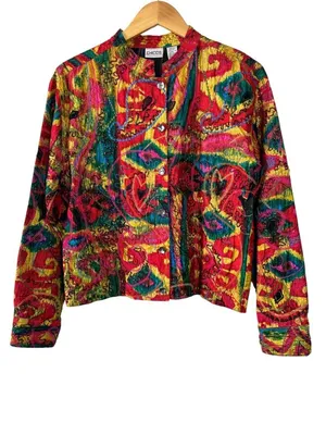Chico’s Multicolor Silk Beaded Embroidered Jacket Artwear Size 2/L thumbnail 2