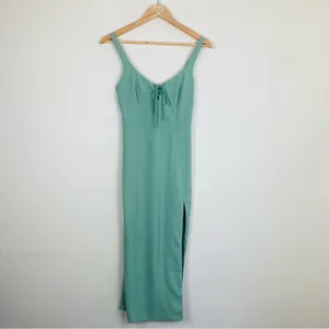 Abercrombie & Fitch pale sage green slit front corset seamed midi dress. XS thumbnail 3