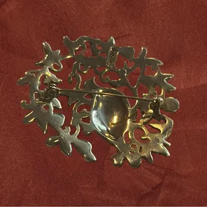 Vintage Monet Partridge In A Pear Tree Enamel & Rhinestones Brooch. thumbnail 2