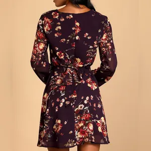 Lulus Always Yours Plum Purple Floral Print Long Sleeve Skater Dress Size L thumbnail 2