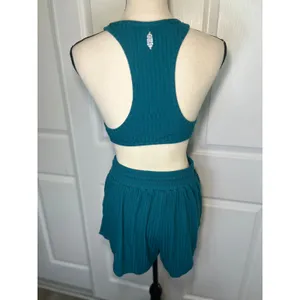 FP Movement‎ Blissed Out Romper S Teal Ribbed Cutout Activewear Athleisure thumbnail 6