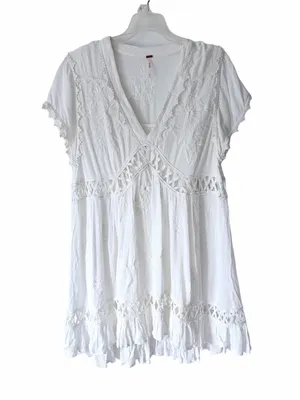 Free People Marissa White Embroidered Mini Dress size small Boho Festival thumbnail 3
