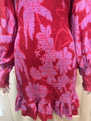Farm Rio Smocked Floral Ruffle Mini Dress - Pink/Red thumbnail 5
