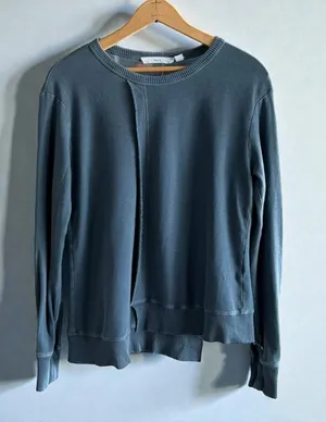 WILT Women's Raw Edge Asymmetrical Pullover Sweatshirt Blue Size‎ XS thumbnail 1