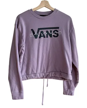 Vans purple fleece graphic sweater women's size medium drawstring waist pullover thumbnail 1