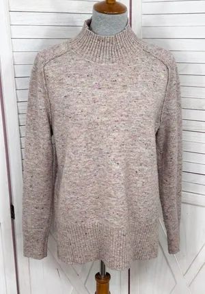 Loft Speckled Mock Neck Space‎ Dyed Tunic Sweater Tan Multi Size Small thumbnail 1