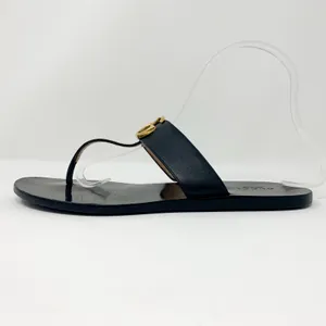 Gucci Marmont GG Black Leather Thong Sandals Gold Logo EU 38.5 thumbnail 2