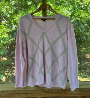 Tommy Hilfiger Pink & Tan Argyle Sweater 100% Cotton Size XXL thumbnail 1