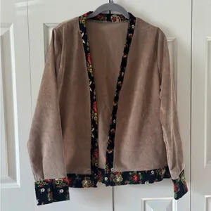 Floral Trim Tan Cardigan thumbnail 3