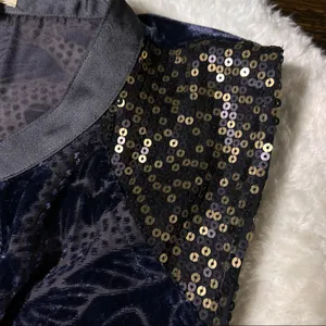 Anthropologie Tiny Navy Blue Button Down Sheer Velour Sequin Sleeveless Top thumbnail 5