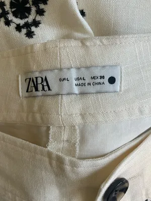 ZARA LINEN BLEND EMBROIDERED PANTS Ivory/ Black Size Large thumbnail 8