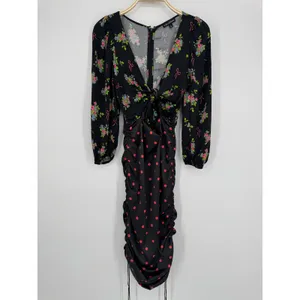 For Love‎ & Lemons Wilson Print Dress Small Black Floral Polka Dot Ruched Mini thumbnail 3