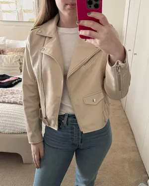Zara cream faux leather moto jacket thumbnail 5