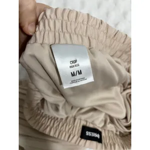 Express Beige Pleated High Rise Wide Leg Crop Pull On Elegant Chic Pants M thumbnail 6