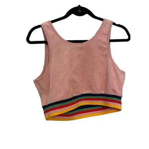 Wild Fable Crop Top Retro Pink Rainbow Striped Hem NWT‎ Y2K Aesthetic Size M thumbnail 2