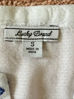 Lucky Brand White Blue Embroidered Boho Peasant Blouse Size Small thumbnail 2