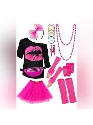 WILDPARTY 80s Outfit for Women Costume Accessories Set Pink Tutu Fanny Pack thumbnail 2