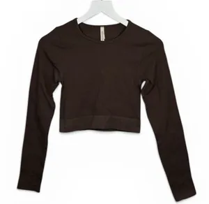 The Group BABATON Aritzia Contour Brown Long Sleeve Crew Crop Top W2297 Sz M thumbnail 1