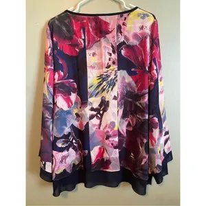 Valerie Stevens Floral Scoop Neck Chiffon Type Long Sleeve Top Size XL NWOT thumbnail 5