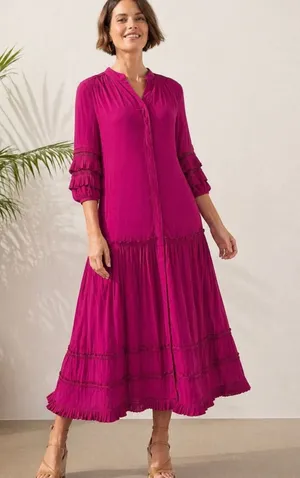 Chico’s NWT Pleated Tiered Maxi Dress Orchid Pink Flowy Boho Size 1 (8/10) thumbnail 1