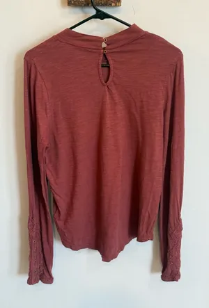 Free People We The Free Hooked On You Cuff Long Sleeve Tee in Burgundy thumbnail 1