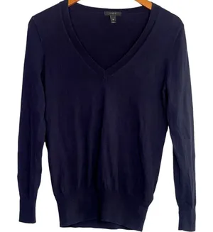 J.Crew Long Sleeve Soft Cotton V Neck Rib Hems Sweater Lightweight XS Navy Blue thumbnail 1
