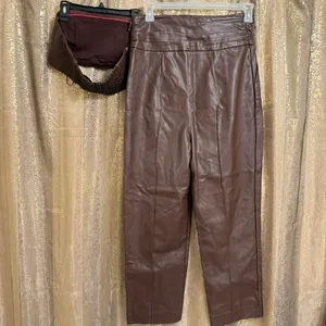 Free People Walnut Brown Faux Leather Pants Bandeau Set Size 8 NWOT thumbnail 3