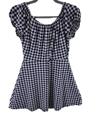 Express Black White Checkered‎ Stretchy Scoop Neck Cap Sleeve Fit & Fare Dress S thumbnail 1
