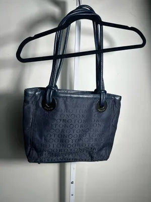 Oroton Navy Monogram Jacquard Leather Trim Shoulder Tote Bag Y2K thumbnail 6