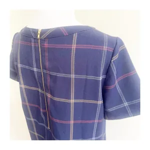 J. Crew Plaid Shift Dress Plaid Pocket Dress Short Sleeve Navy Sz 8 Preppy thumbnail 9