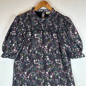 Celina Moon Floral Smocked Mock Neck Puff Sleeve Babydoll Mini Dress Medium thumbnail 4