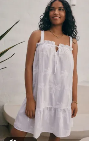 NEW GOA BEACHWEAR White Embroidered Palm Trees Mini Dress Small thumbnail 1