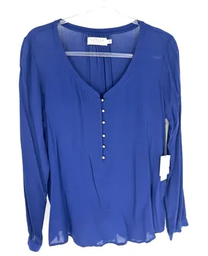 Velvet by Graham & Spencer Royal Blue V-Neck Button Front Viscose Blouse Medium‎ thumbnail 1