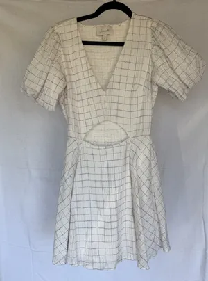 Cleobella Della Rainbow Check Puff Sleeve Cutout Mini Dress S thumbnail 1