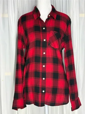 GAP Red and Black Plaid Casual Button-Down Shirt thumbnail 2