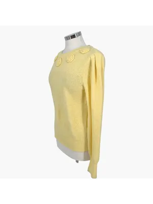 Joie Floral Embellished Puff Sleeve Sweater Cottagecore Coquette Yellow Small thumbnail 5