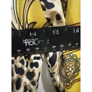 Carmen Marc Valvo Yellow Baroque Leopard Print Faux Wrap Dress Gold Stud Medium thumbnail 7