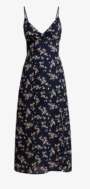 Abercrombie & Fitch navy floral maxi dress with strappy details side slit Small thumbnail 1