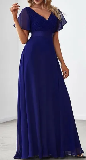 Ever Pretty Navy V-Neck Chiffon Maxi Dress with Flutter Sleeves thumbnail 1
